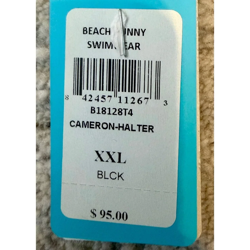 Beach Bunny Cameron Halter Bikini Top Black Lace Up Front XXL B18128T4 New